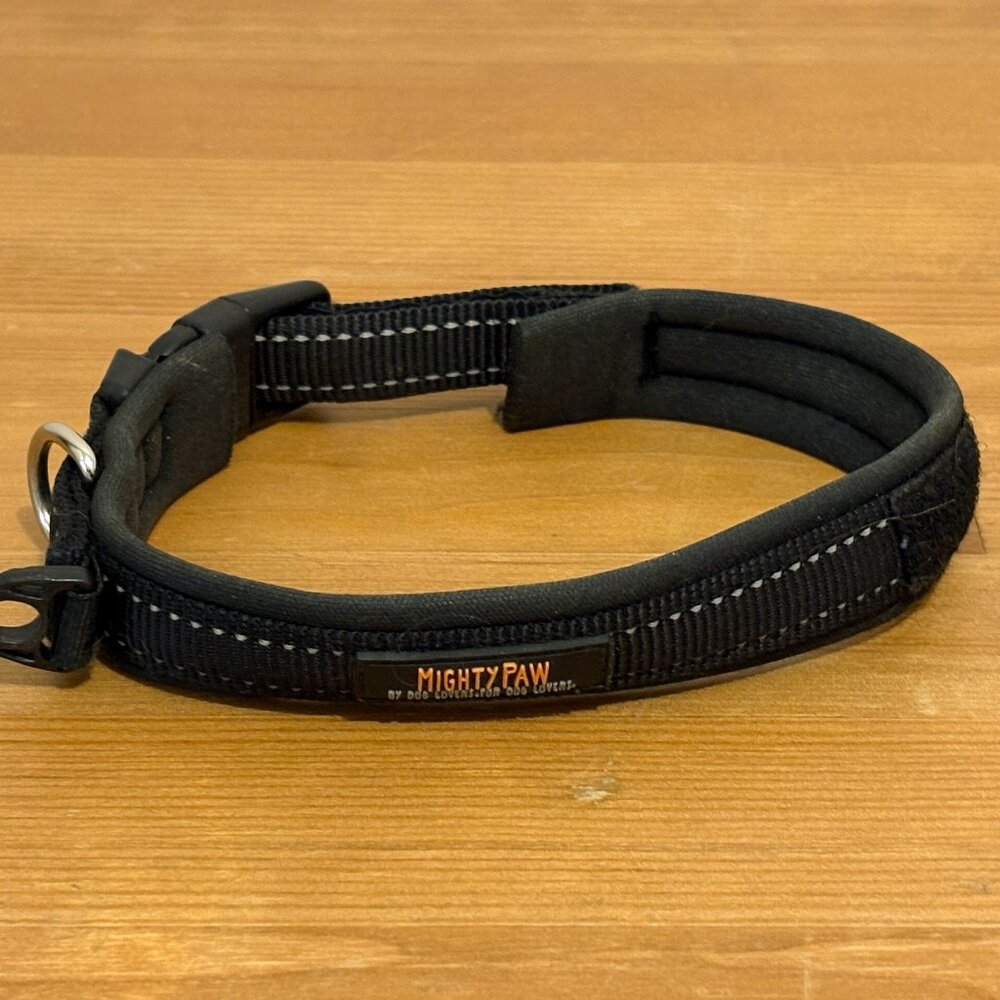 Mighty Paw Black Dog Collar - Neoprene Padded - Reflective for Running, Size S